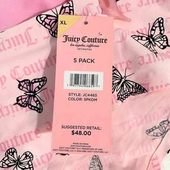 Juicy Couture Bikini Briefs Pink, Butterfly, Black, Beige Panties 5 Piece Set XL - Picture 3 of 4